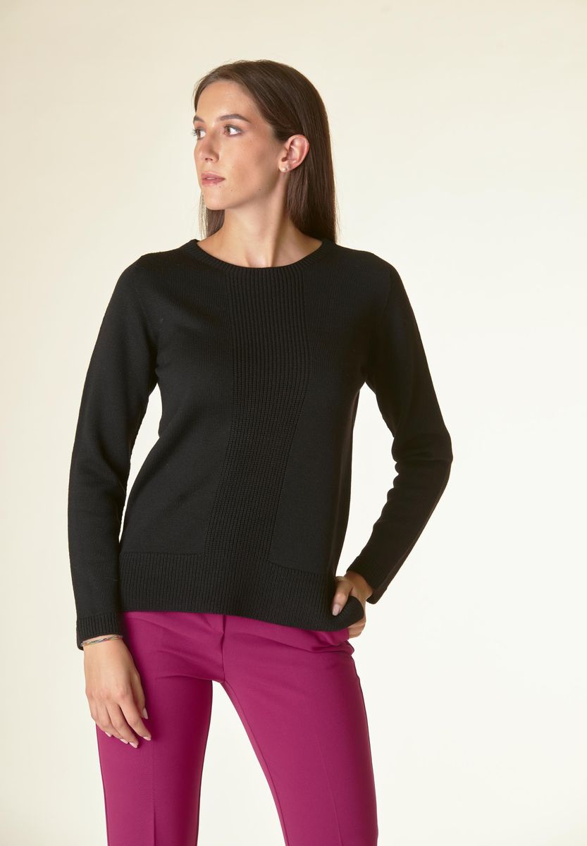 Angelico Maglia nera motivo centrale costa Lana-Gatto