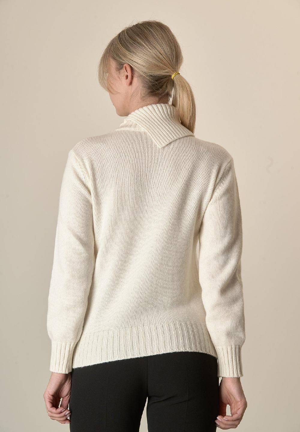 Angelico Maglia Panna Collo Spaccato Treccia Misto Cashmere