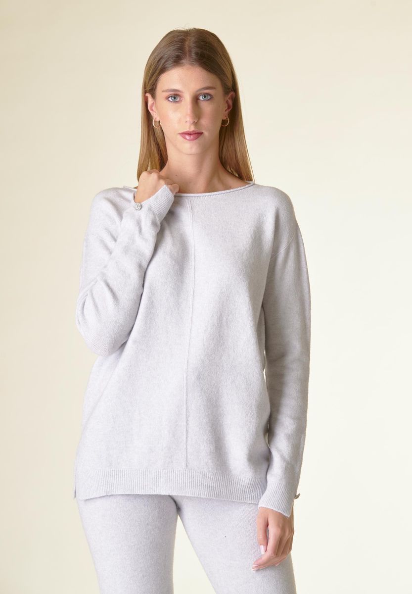 Angelico Maglia perla barchetta viscosa soft bottoni gioiello