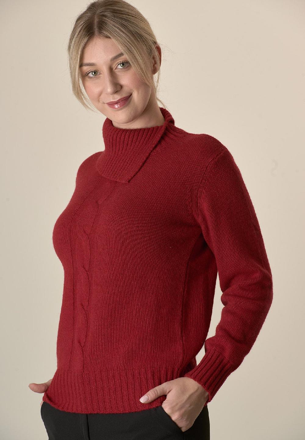 Angelico Maglia Rossa Collo Spaccato Treccia Misto Cashmere