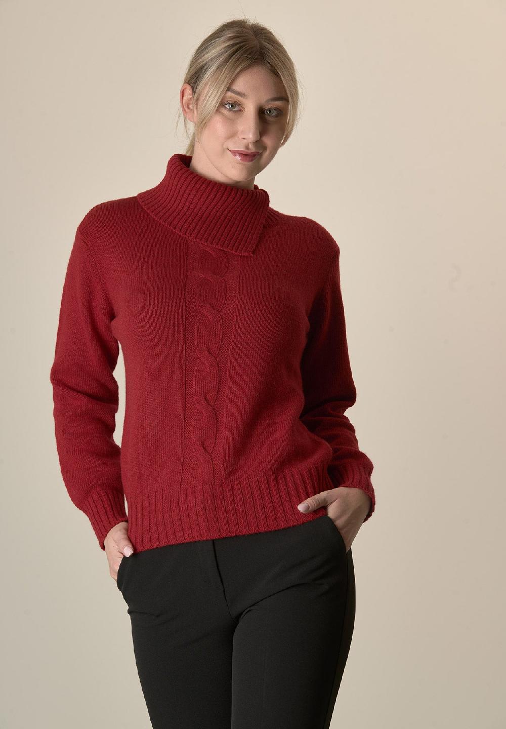 Angelico Maglia rossa collo spaccato treccia misto cashmere