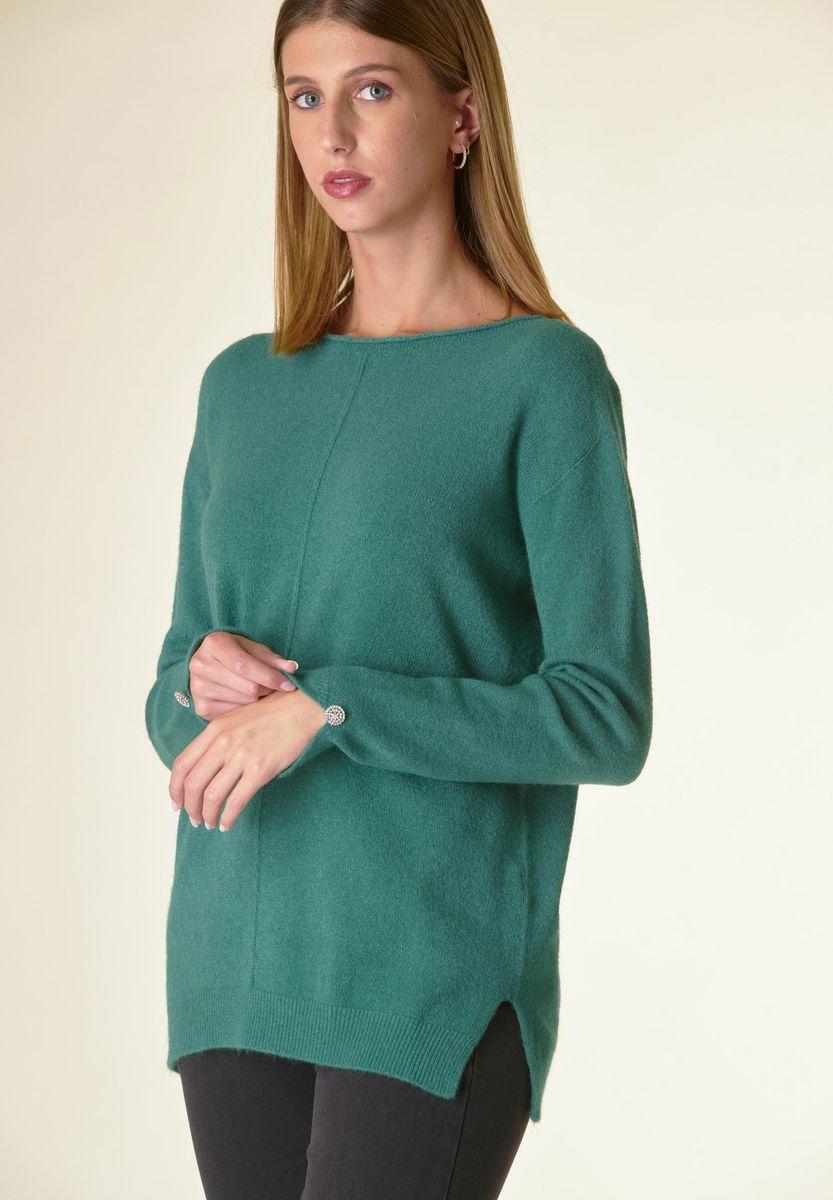 Angelico Maglia Verde Barchetta Soft Bottoni Gioiello