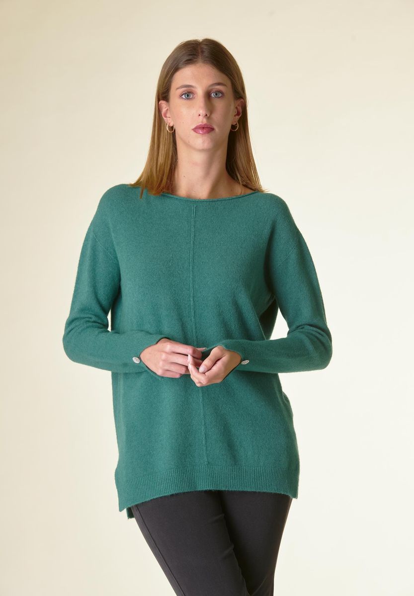 Angelico Maglia Verde Barchetta Soft Bottoni Gioiello