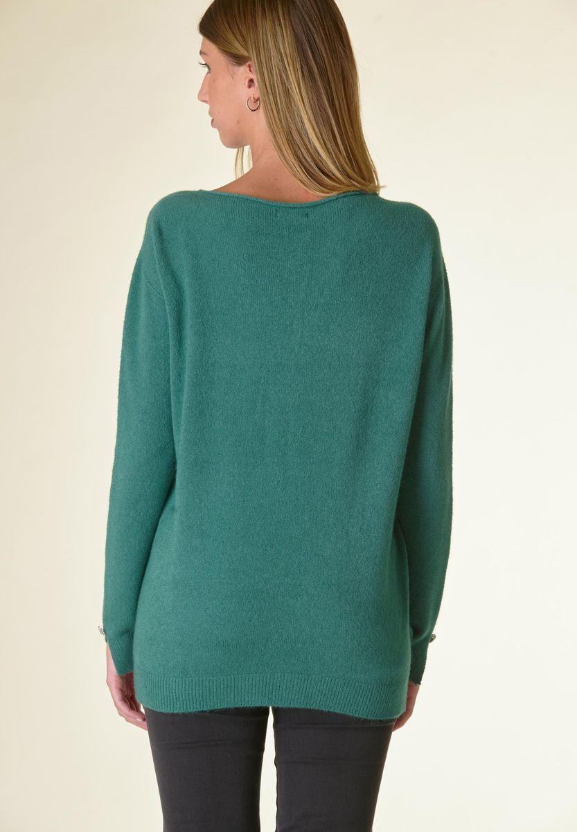 Angelico Maglia Verde Barchetta Soft Bottoni Gioiello