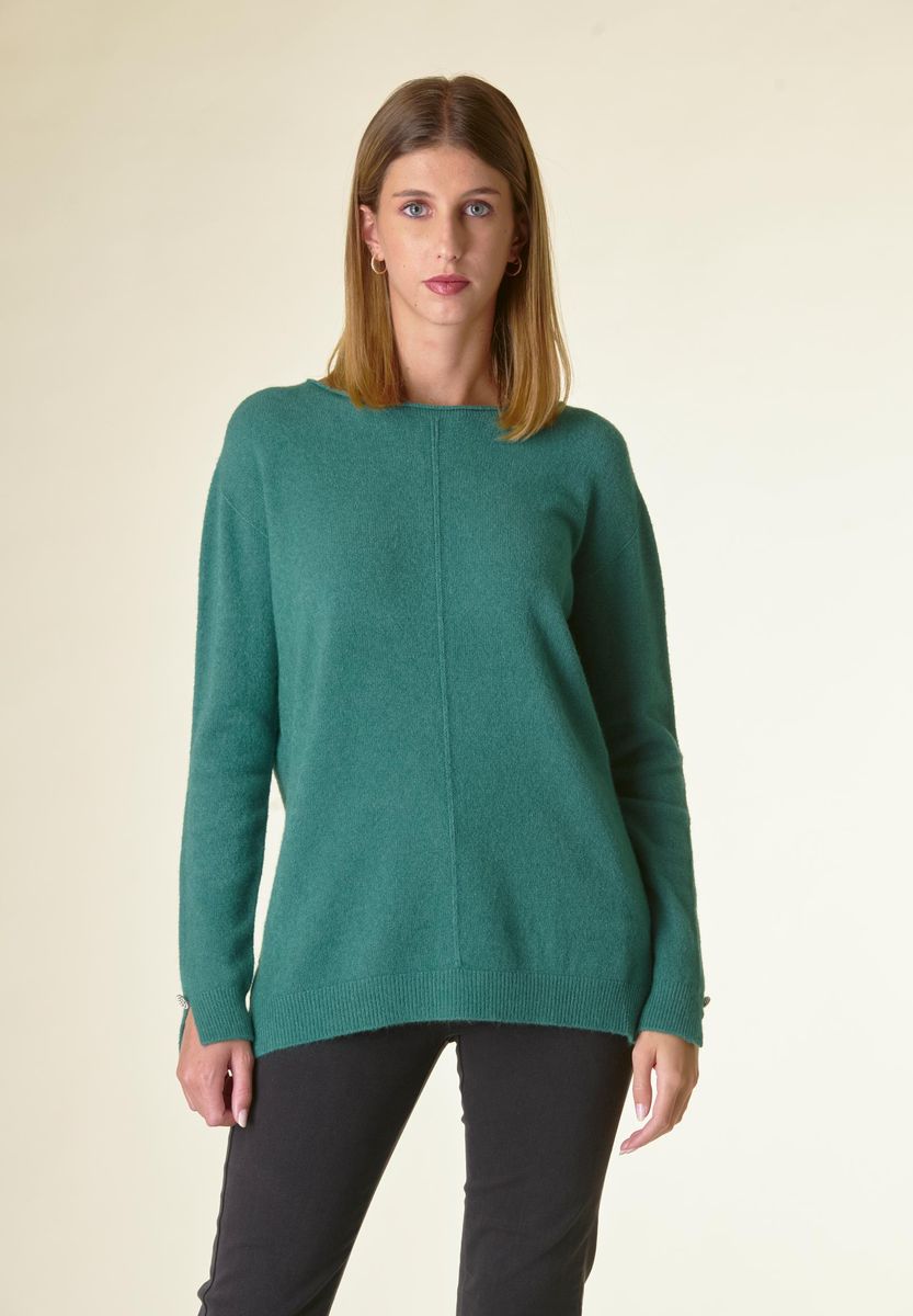 Angelico Maglia verde barchetta soft bottoni gioiello