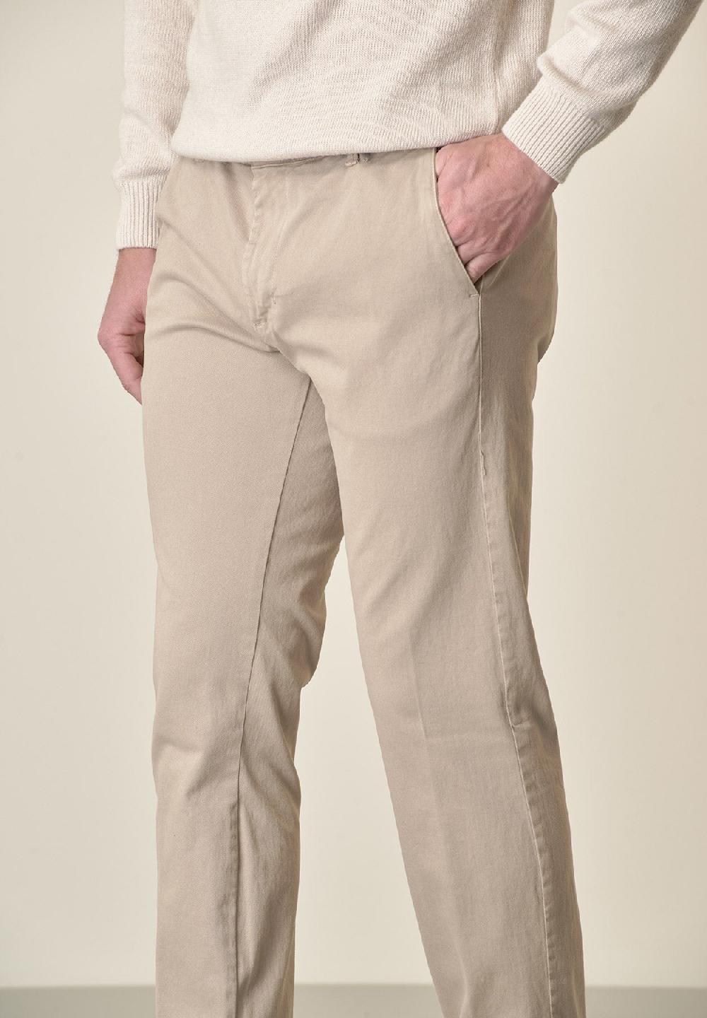 Angelico Pantalone Beige Gabardina Cotone Stretch Slim Fit