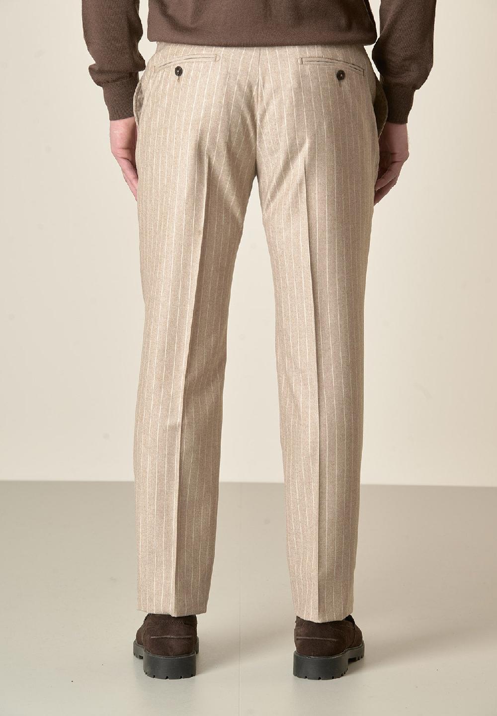 Angelico Pantalone Beige Gessato Lana Vergine Custom Fit