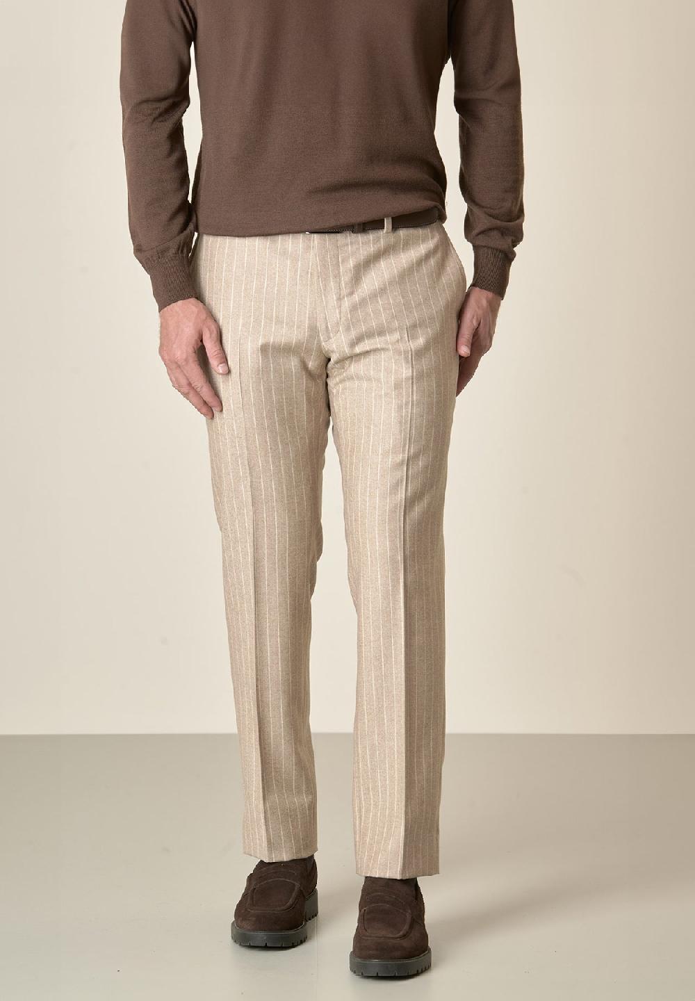 Angelico Pantalone beige gessato lana vergine custom fit