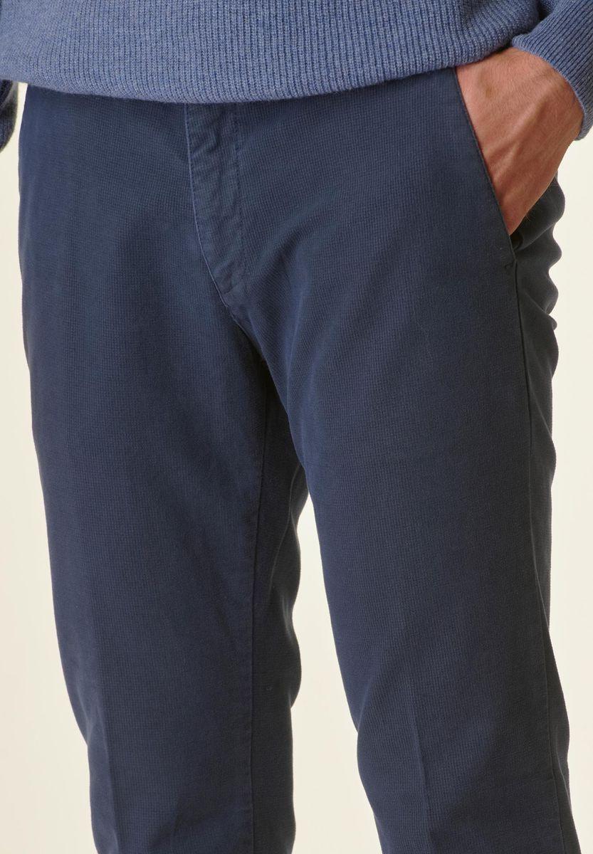 Angelico Pantalone Blu Fustagno Microquadretto Slim
