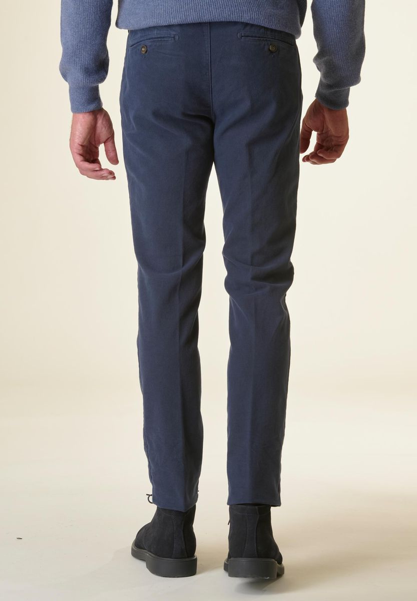 Angelico Pantalone Blu Fustagno Microquadretto Slim