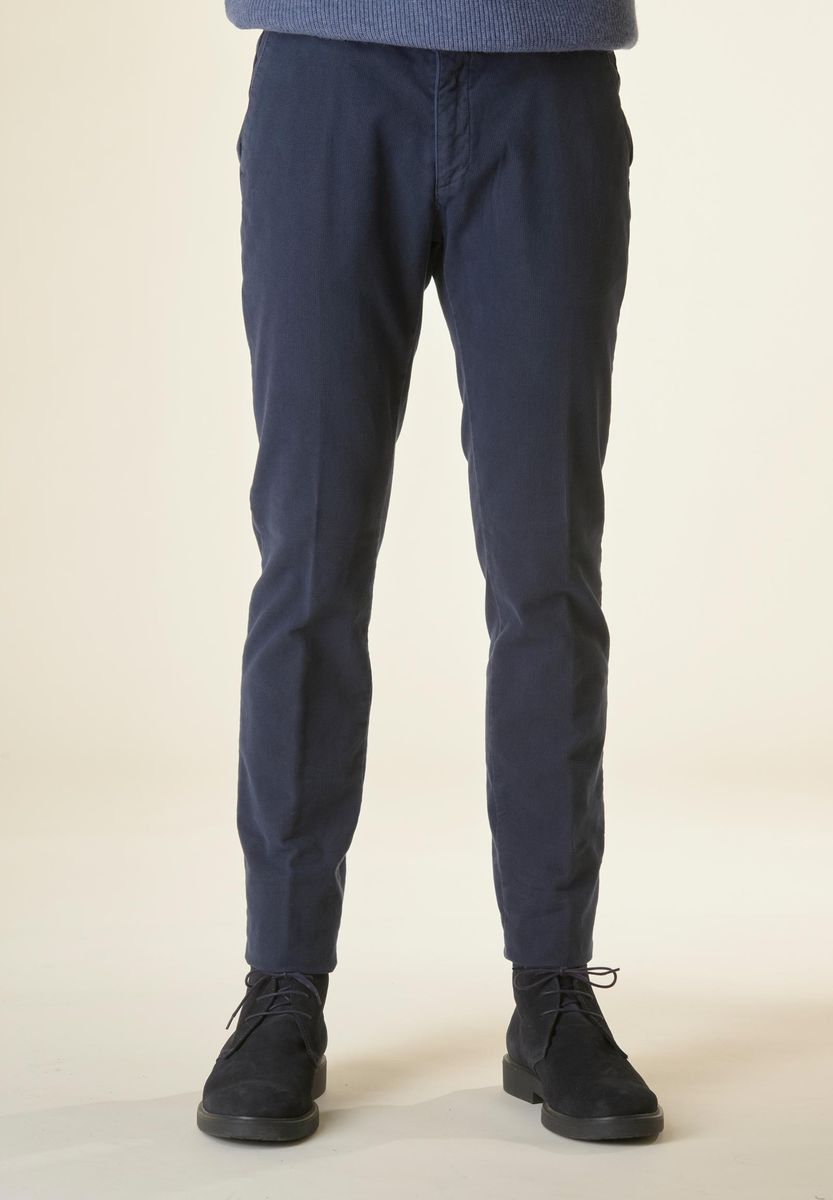 Angelico Pantalone blu fustagno microquadretto slim