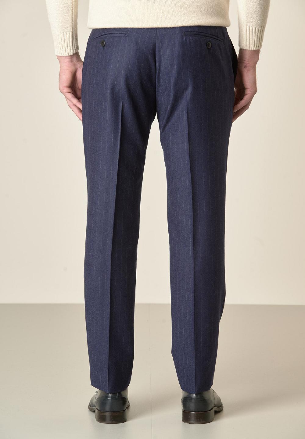 Angelico Pantalone Blu Gessato Lana Vergine Custom Fit