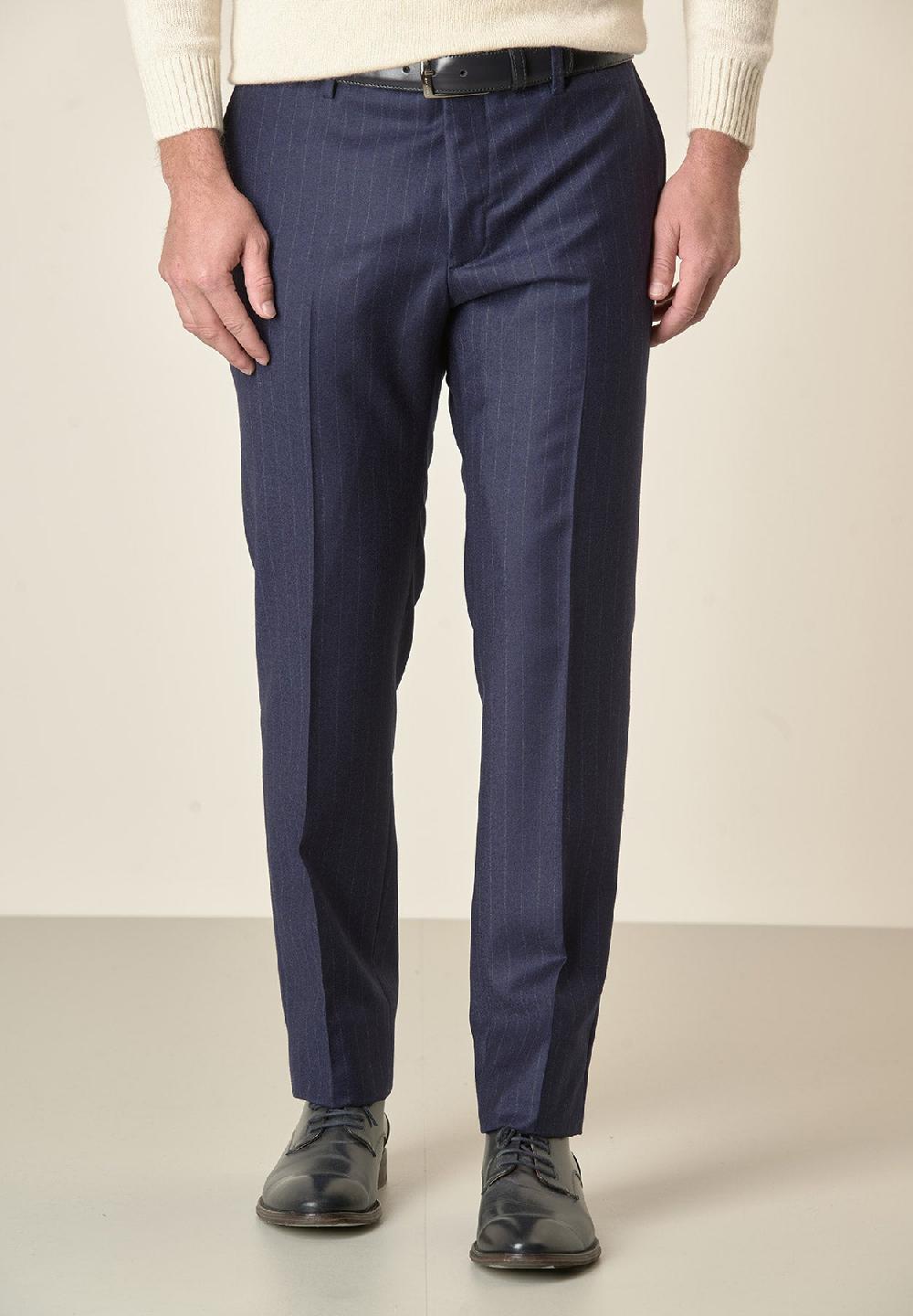 Angelico Pantalone blu gessato lana vergine custom fit