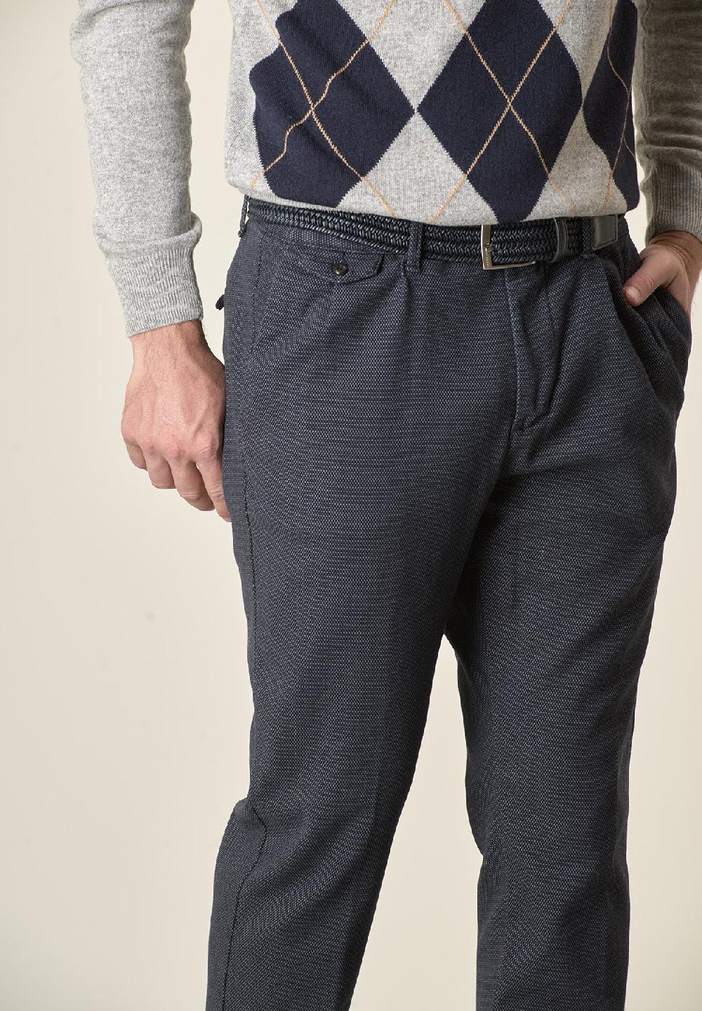 Angelico Pantalone Blu Microdisegno Doppia Pinces Slim Fit