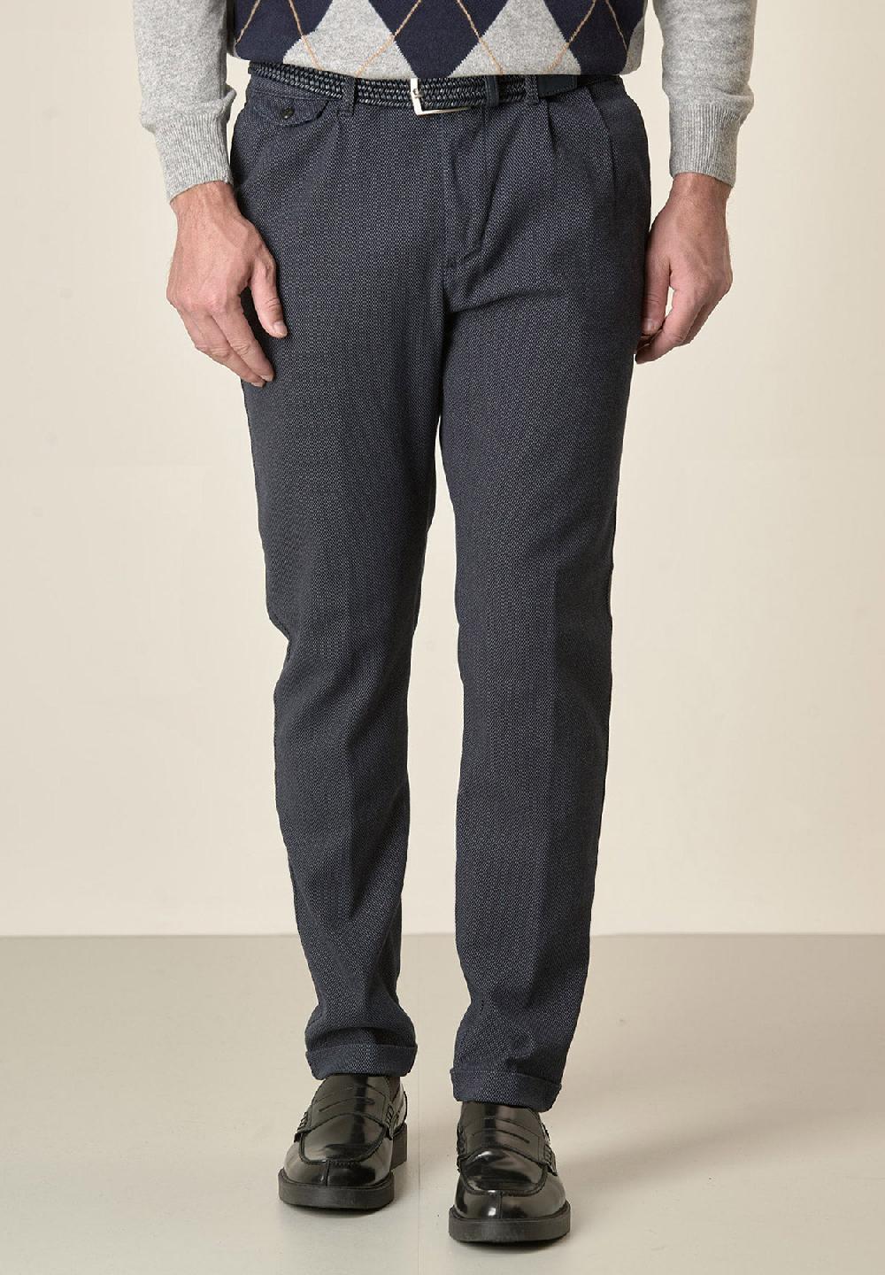 Angelico Pantalone blu microdisegno doppia pinces slim fit
