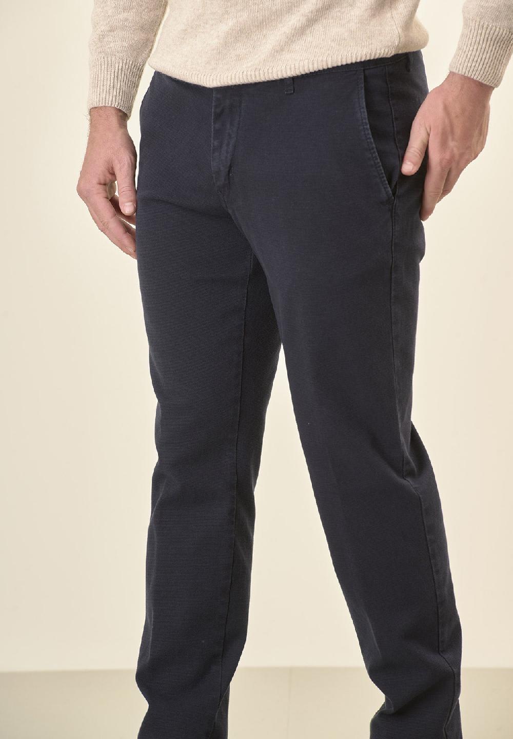 Angelico Pantalone Blu Microstruttura Cotone Stretch Slim Fit
