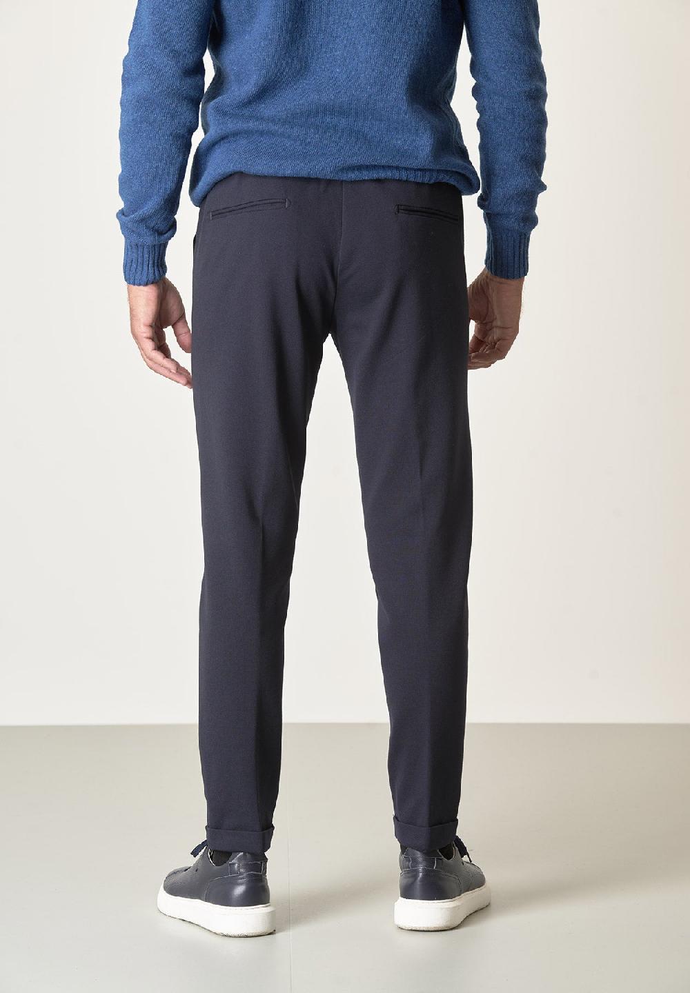 Angelico Pantalone Blu Punto Milano Con Coulisse Slim Fit