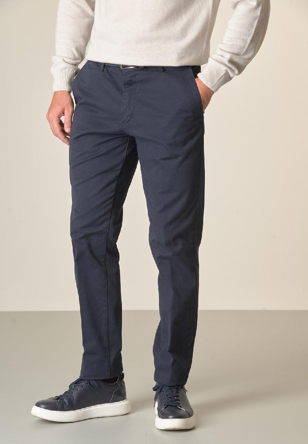 Angelico Pantalone Blu Tricotina Cotone Stretch Regular Fit