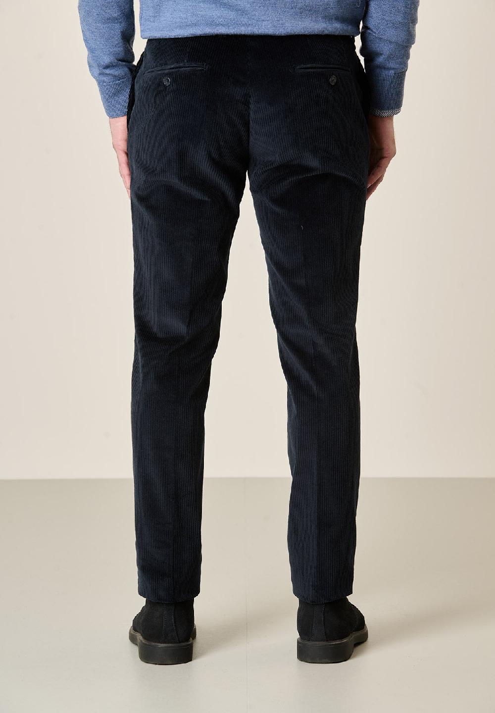 Angelico Pantalone Blu Velluto Coste Larghe Custom Fit