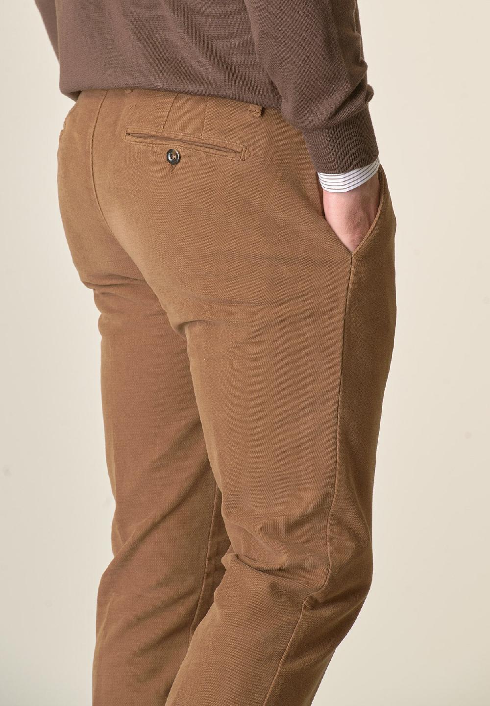 Angelico Pantalone Cammello Fustagno Jacquard Cotone Slim Fit