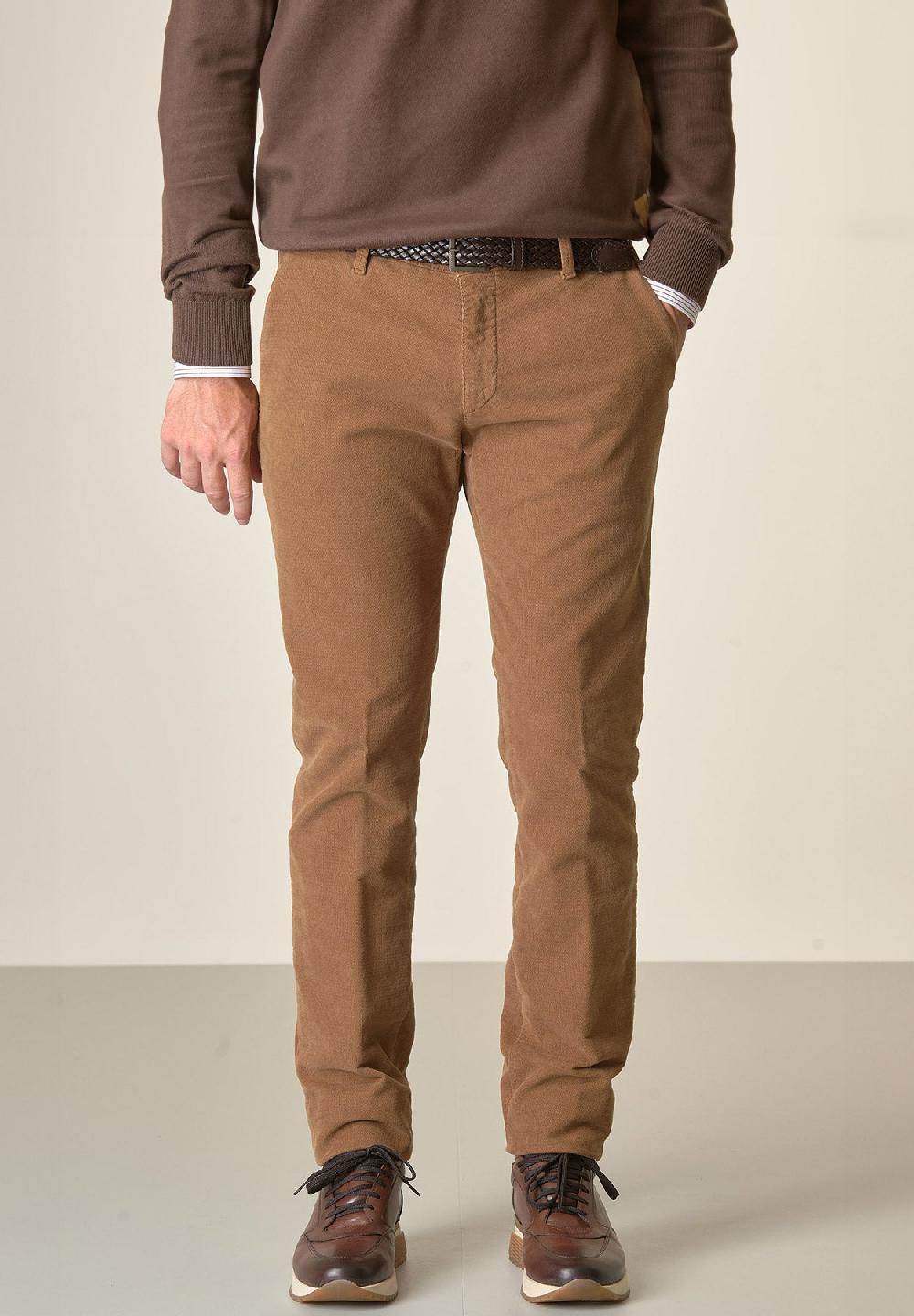 Angelico Pantalone cammello fustagno jacquard cotone slim fit