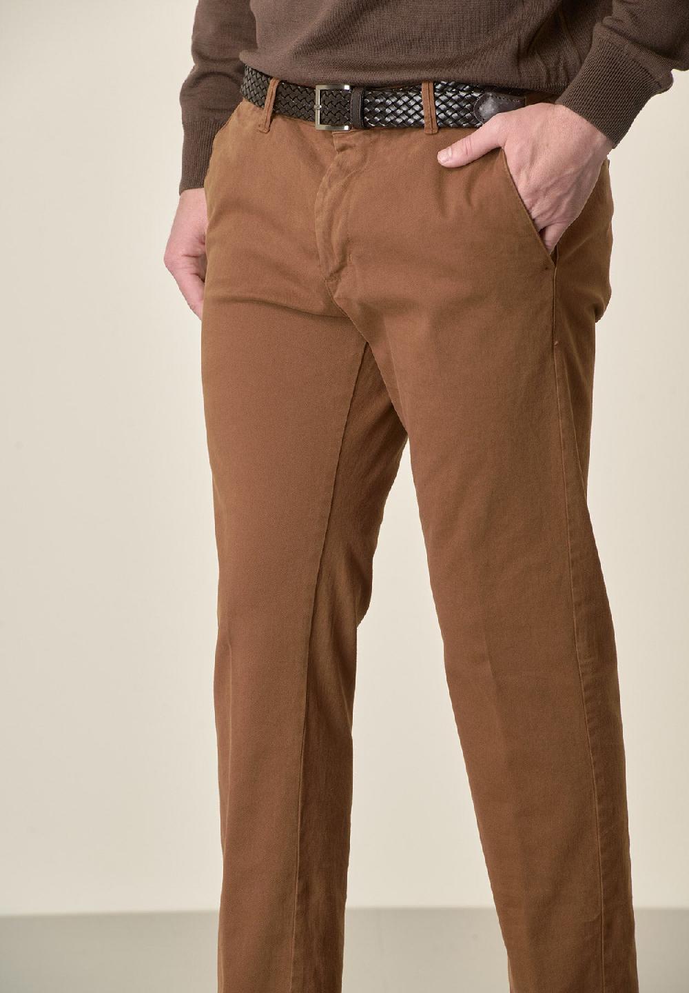 Angelico Pantalone Cappuccino Gabardina Cotone Stretch Slim Fit