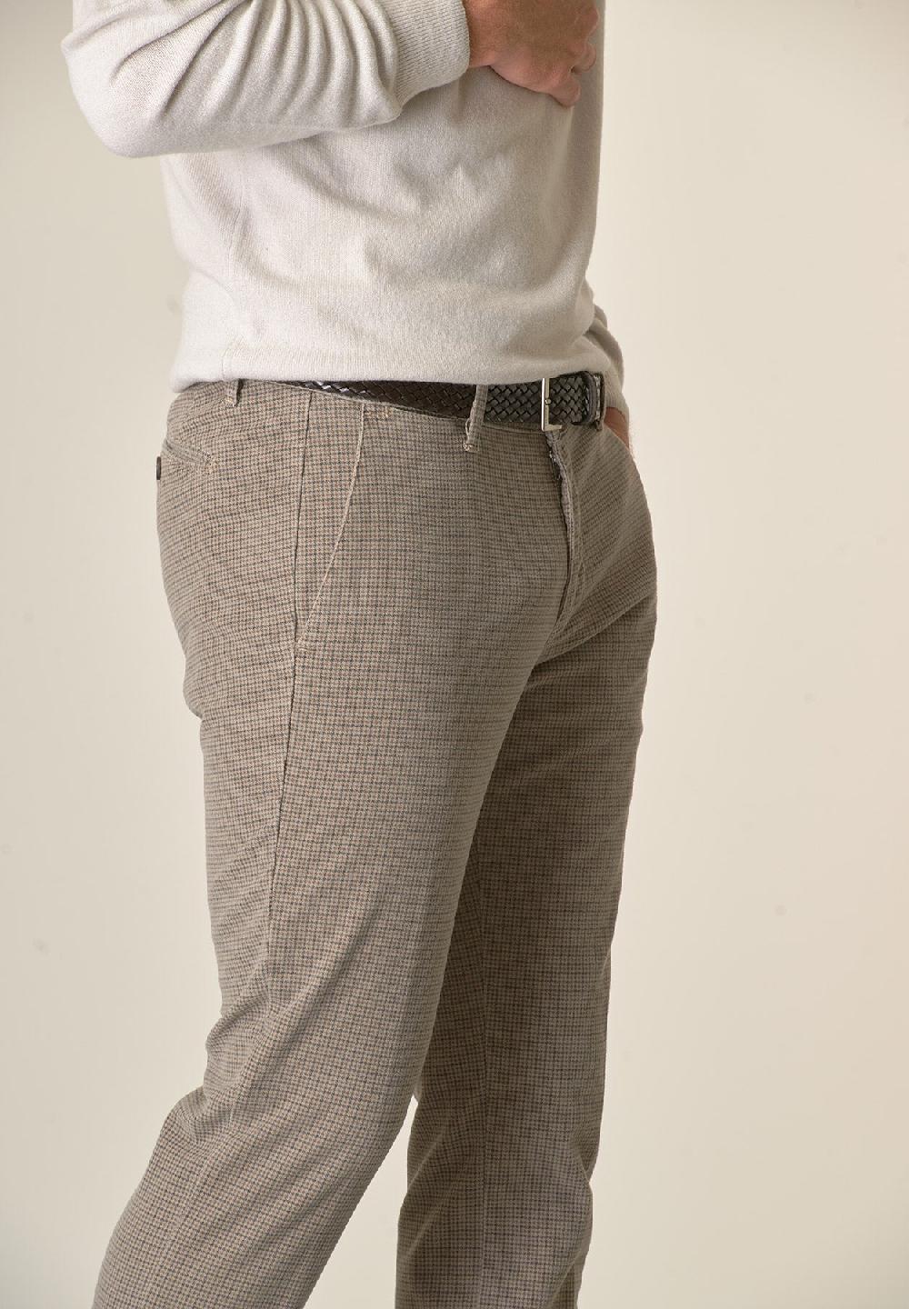 Angelico Pantalone Fango Fustagno Pied De Poule Slim Fit