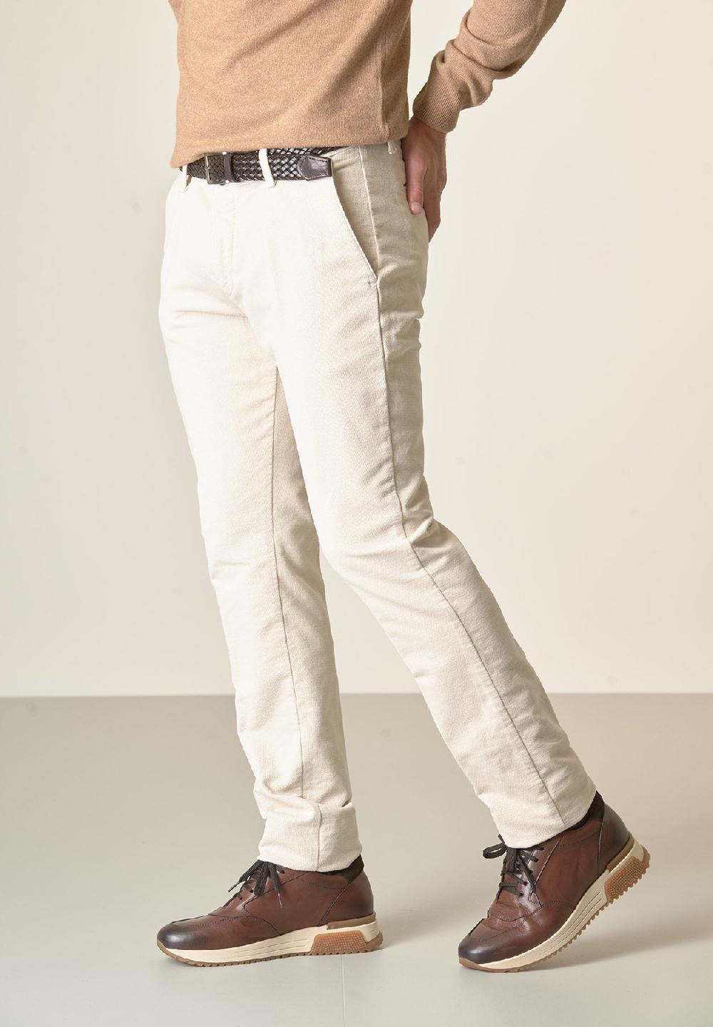 Angelico Pantalone Gesso Fustagno Jacquard Cotone Slim Fit