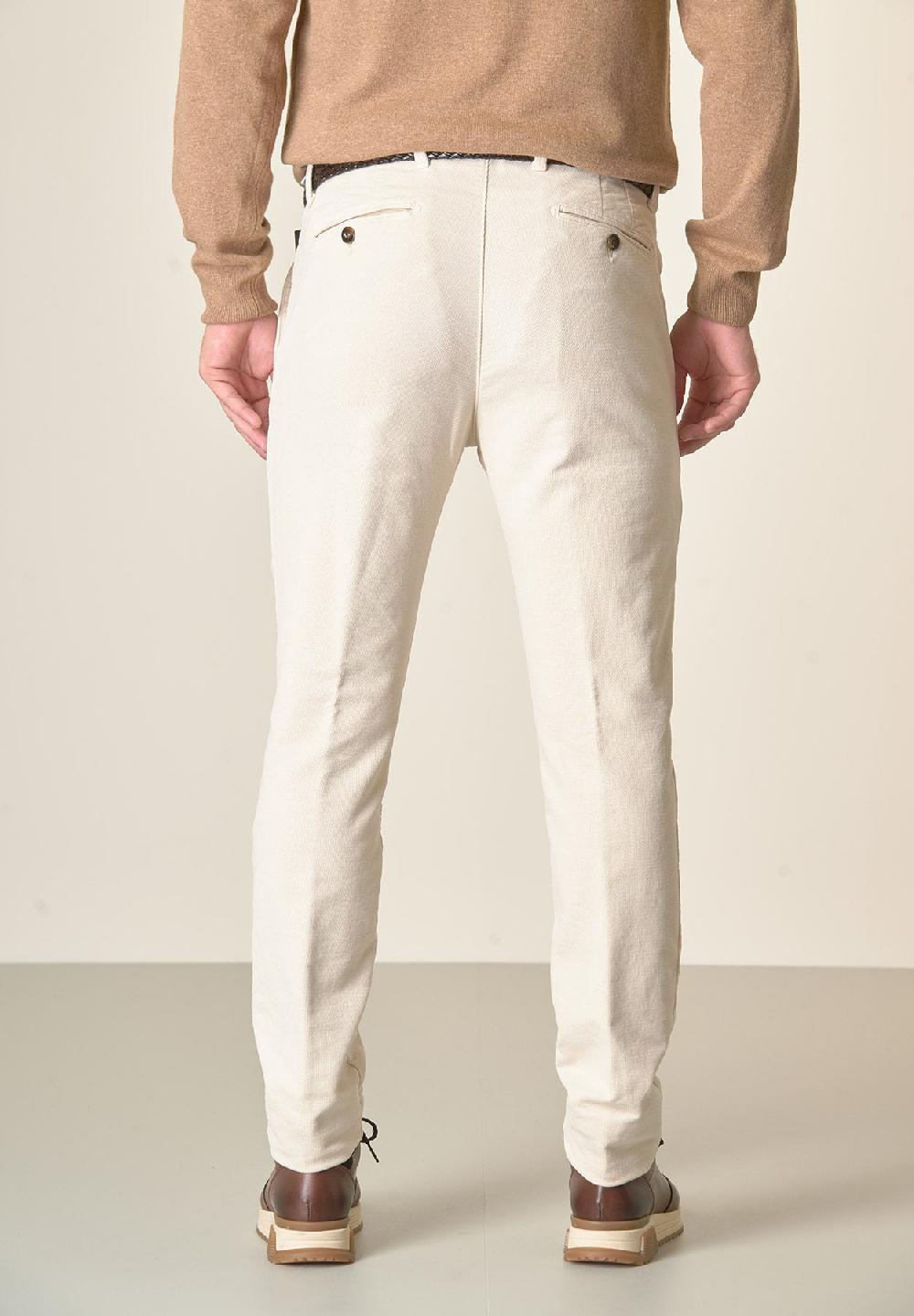 Angelico Pantalone Gesso Fustagno Jacquard Cotone Slim Fit