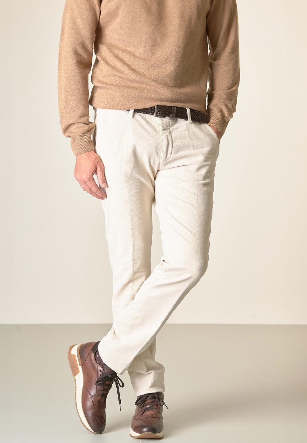 Angelico Pantalone gesso fustagno jacquard cotone slim fit