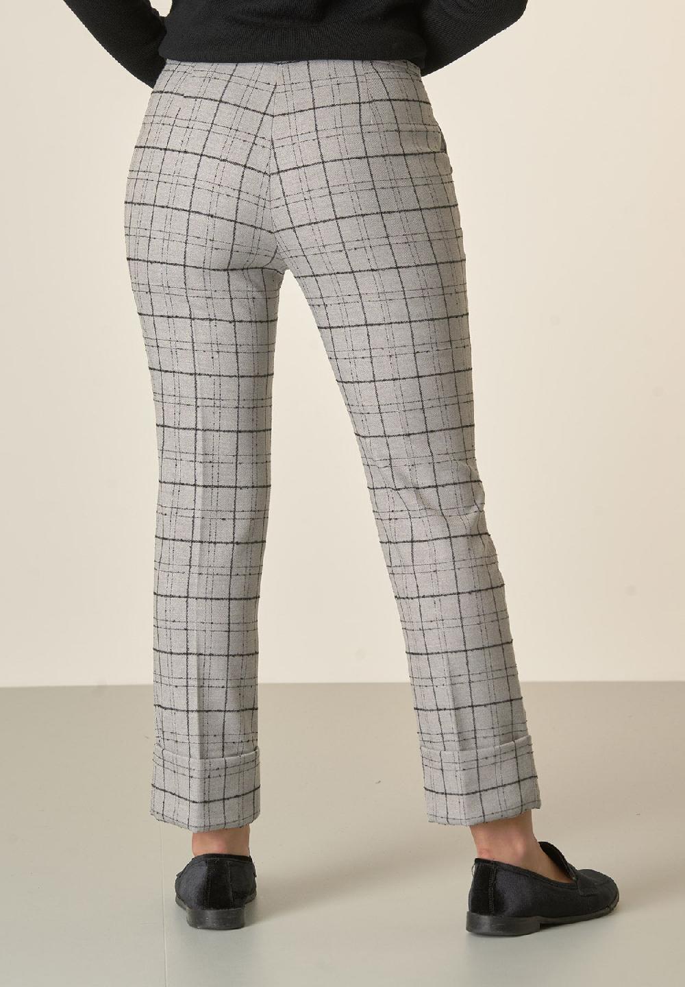 Angelico Pantalone Grigio Chiaro Fantasia Quadri Risvolto