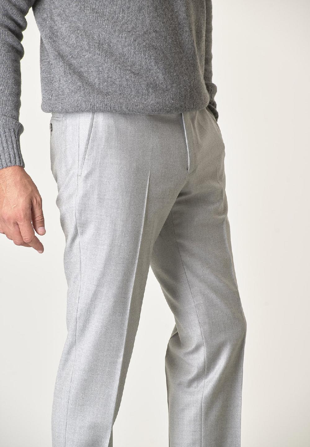 Angelico Pantalone Grigio Chiaro Flanella Lana Vergine Custom Fit