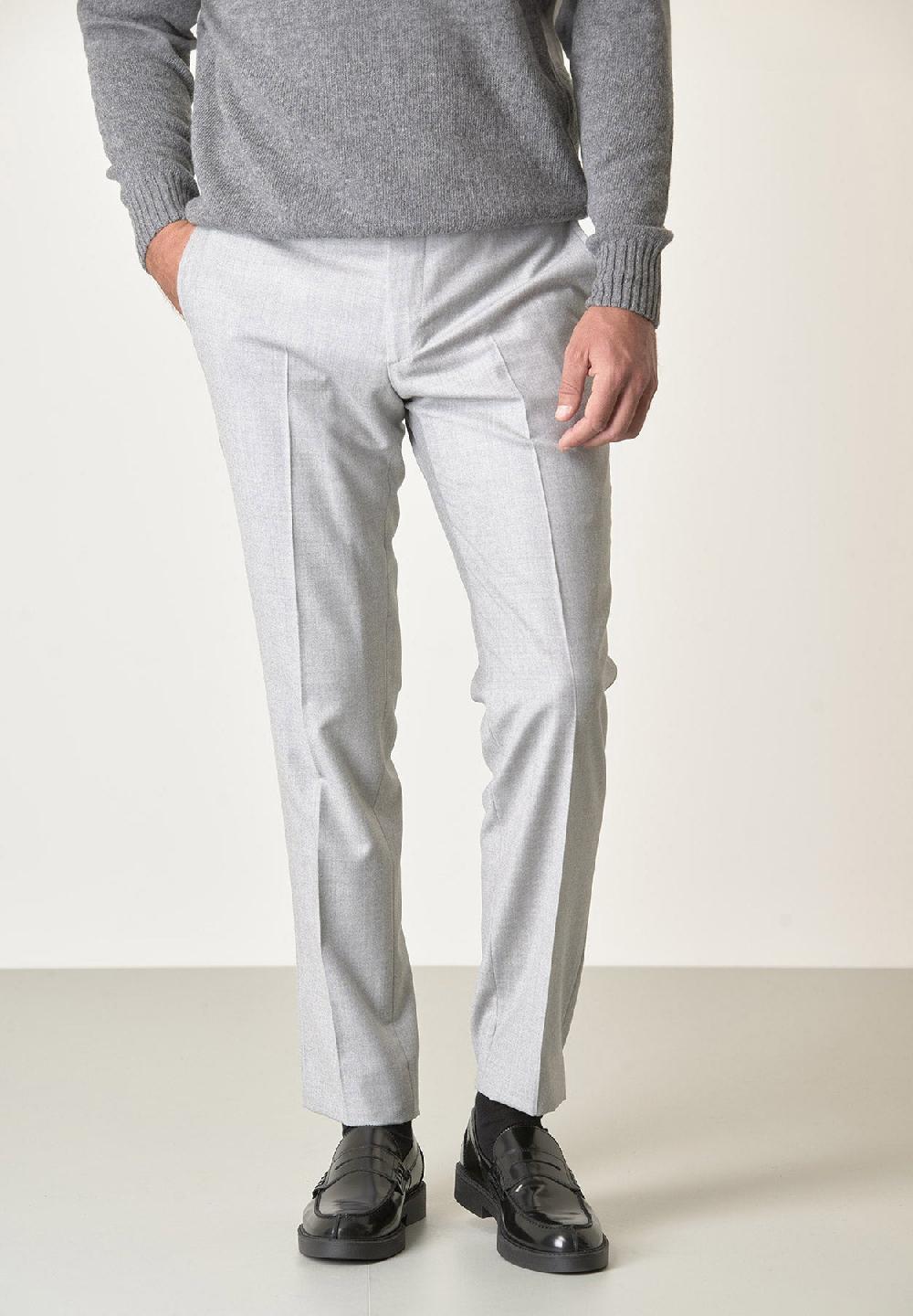 Angelico Pantalone grigio chiaro flanella lana vergine custom fit