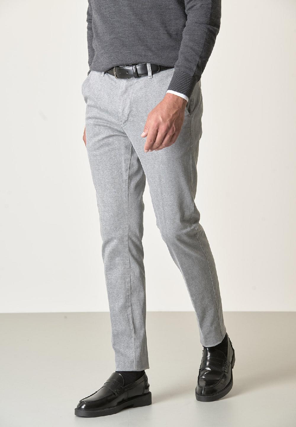Angelico Pantalone Grigio Perla Effetto Lana Cotone Stretch Slim Fit