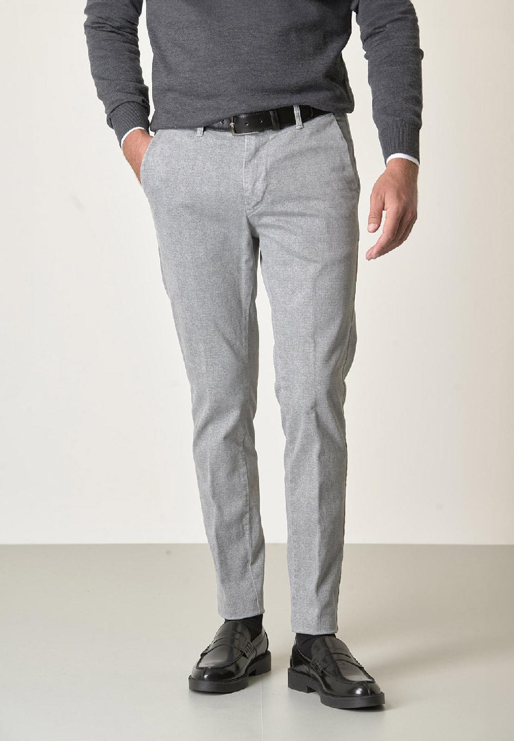 Angelico Pantalone grigio perla effetto lana cotone stretch slim fit
