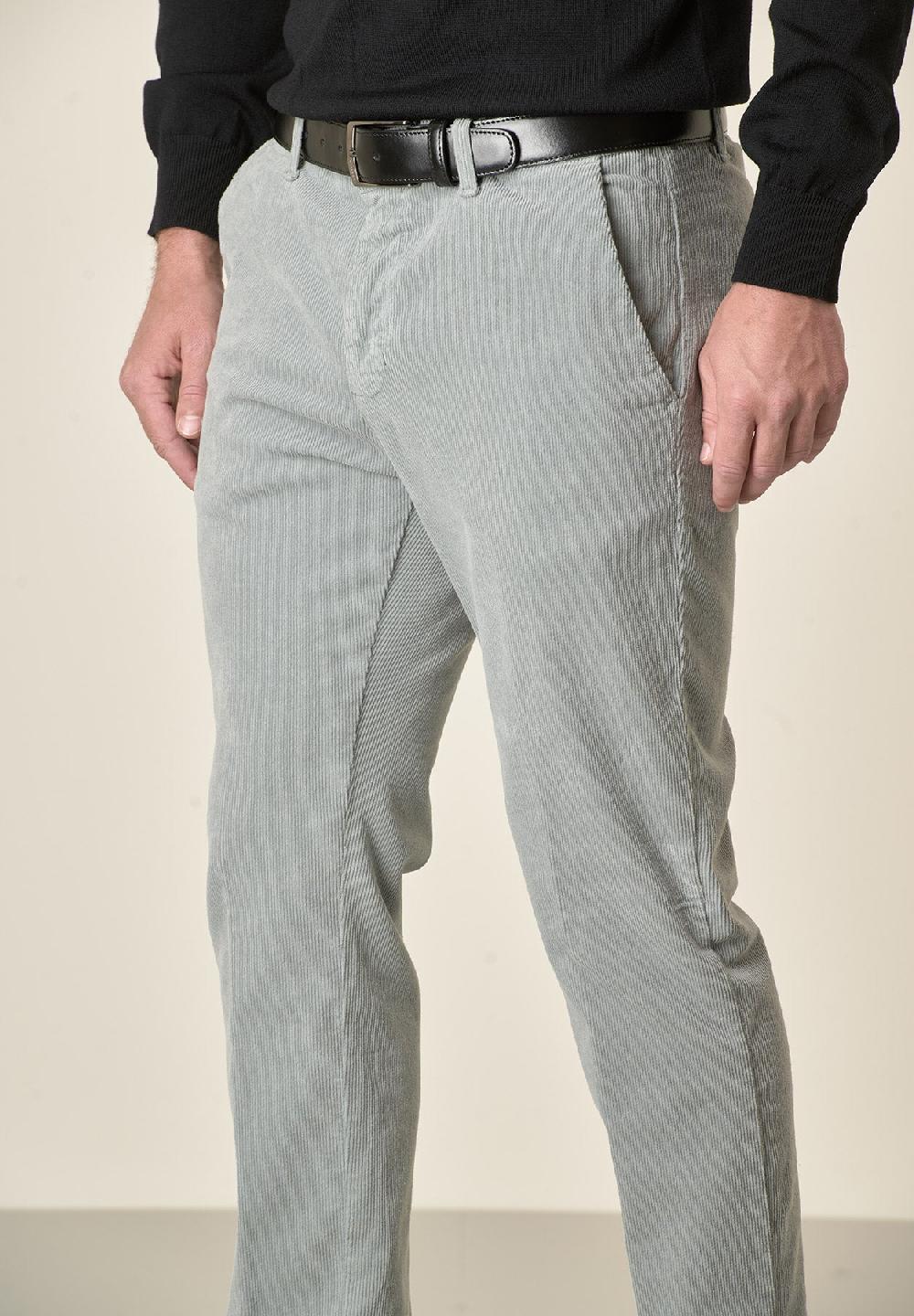 Angelico Pantalone Grigio Perla Velluto Cotone Stretch Slim Fit