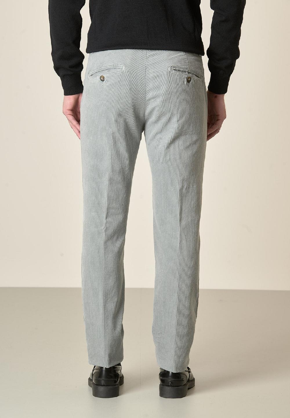 Angelico Pantalone Grigio Perla Velluto Cotone Stretch Slim Fit