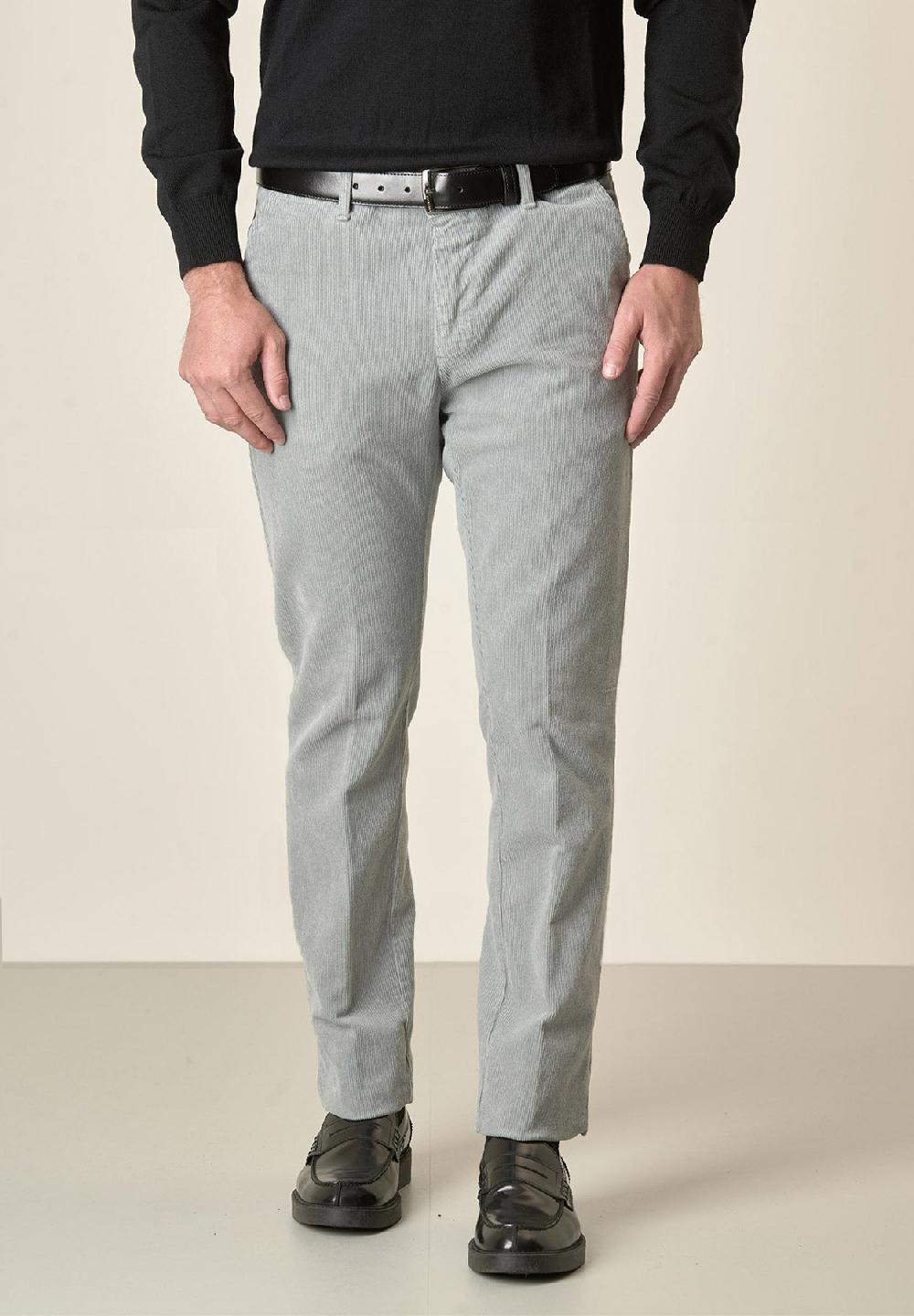 Angelico Pantalone grigio perla velluto cotone stretch slim fit
