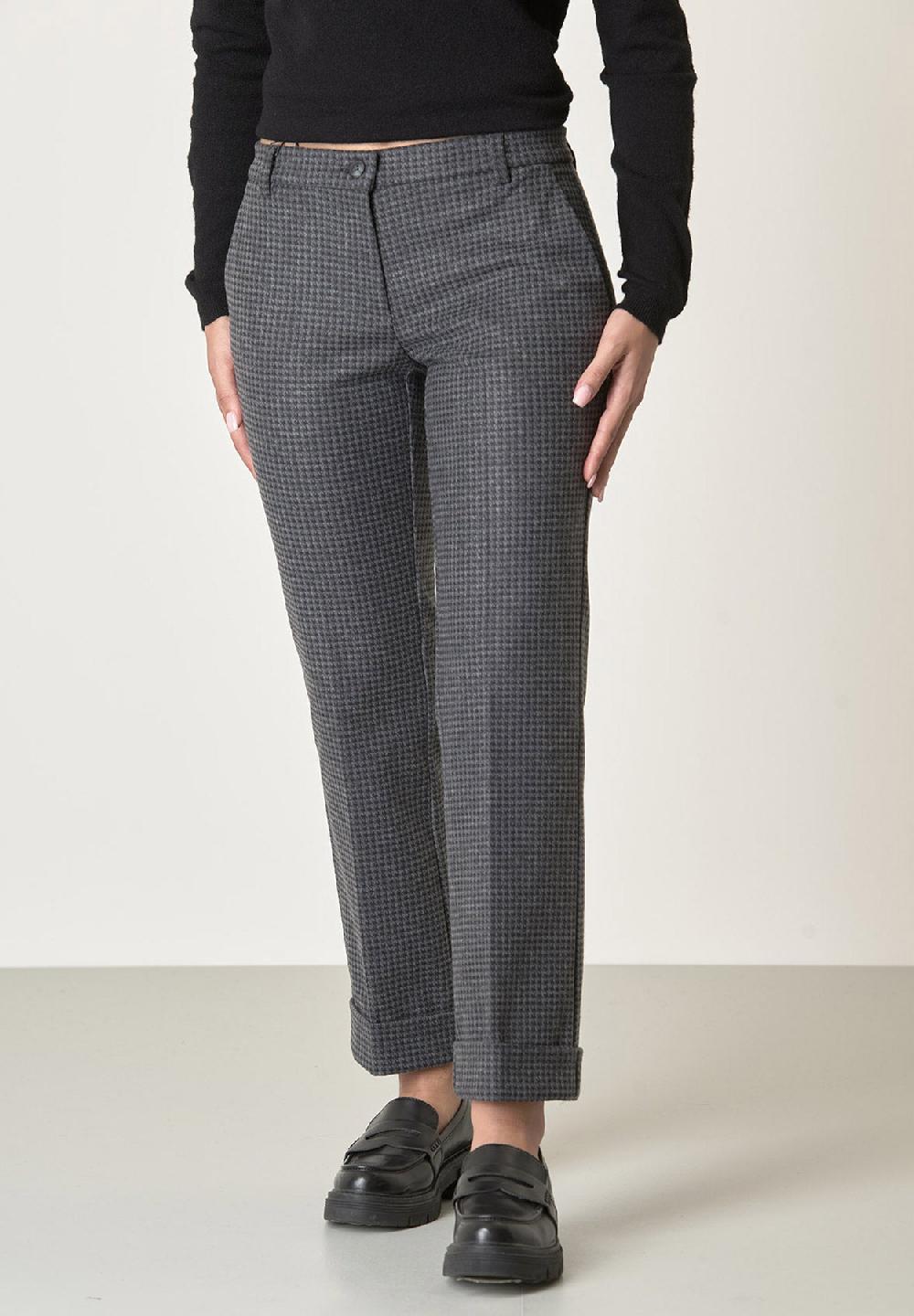 Angelico Pantalone grigio scuro fantasia rombi con risvolto
