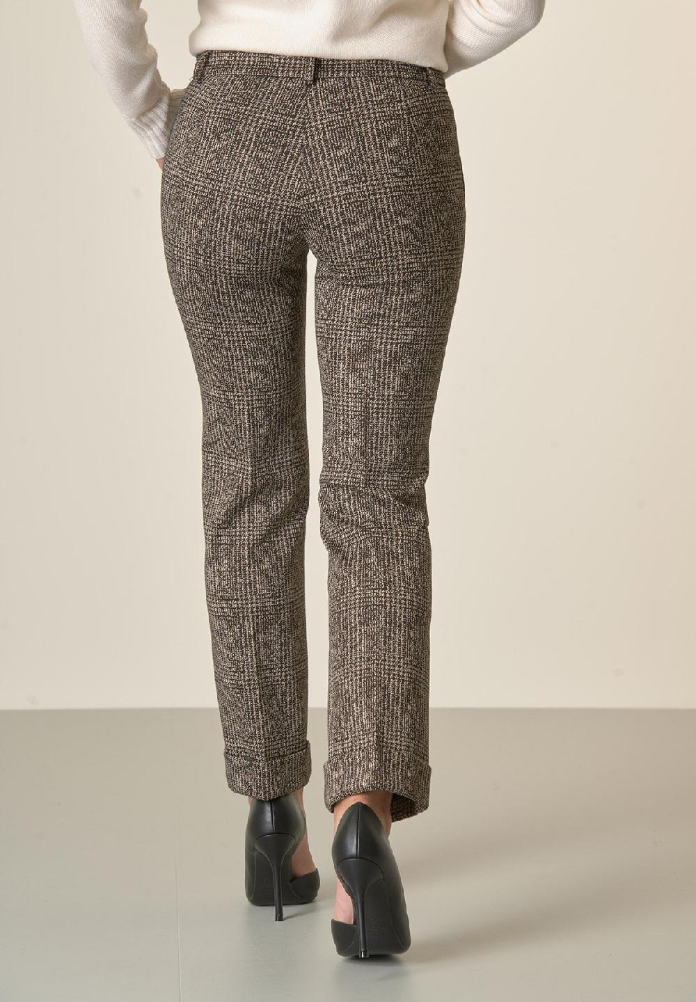 Angelico Pantalone Grigio Scuro Quadri Con Risvolto