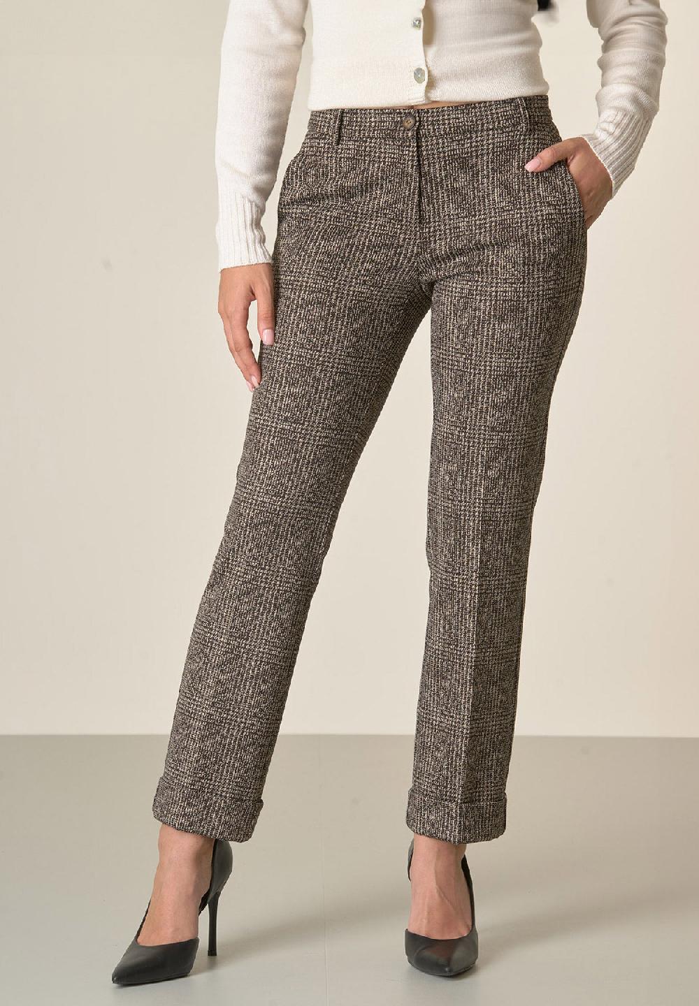 Angelico Pantalone grigio scuro quadri con risvolto