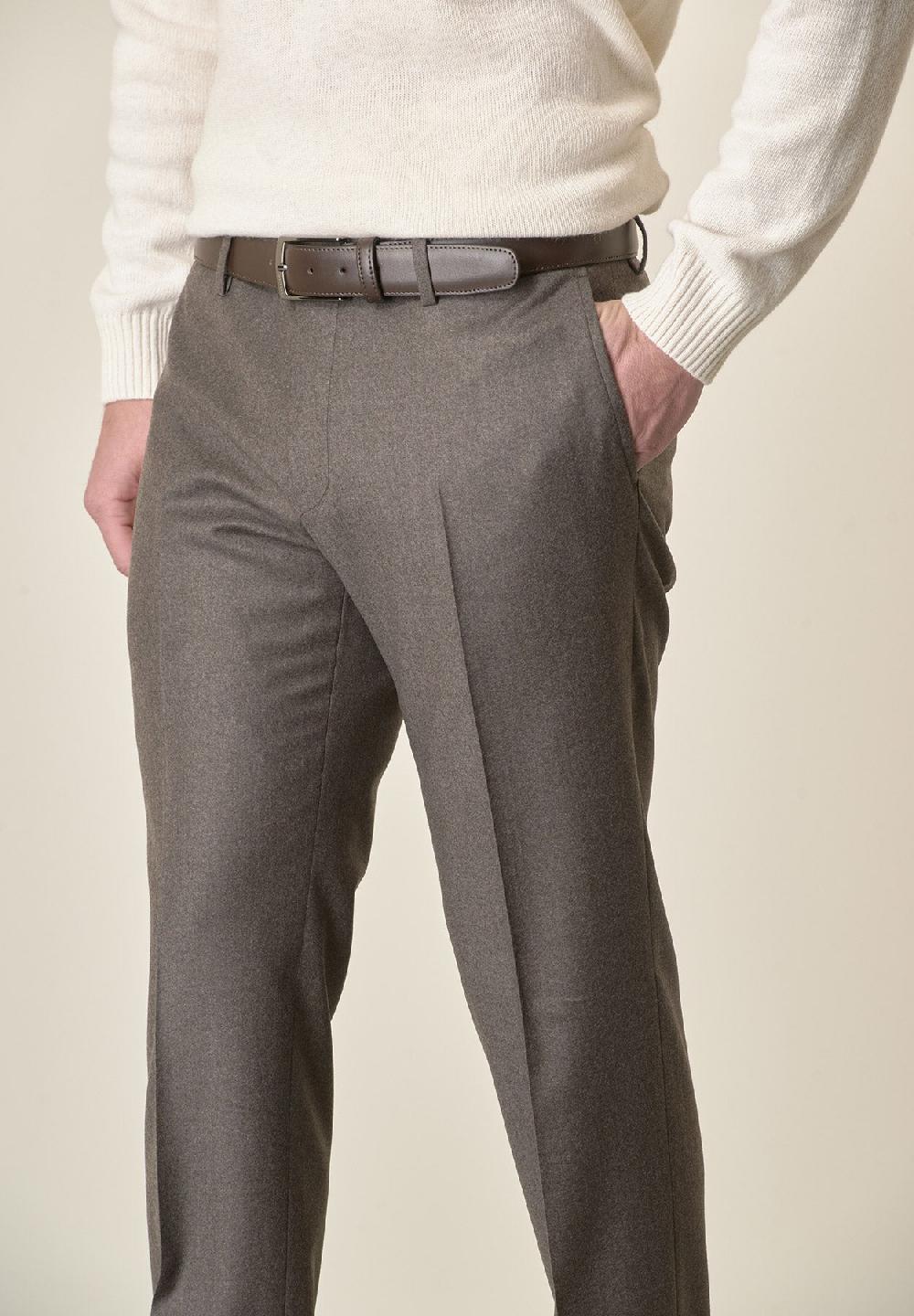 Angelico Pantalone Marrone Flanella Lana Vergine Custom Fit