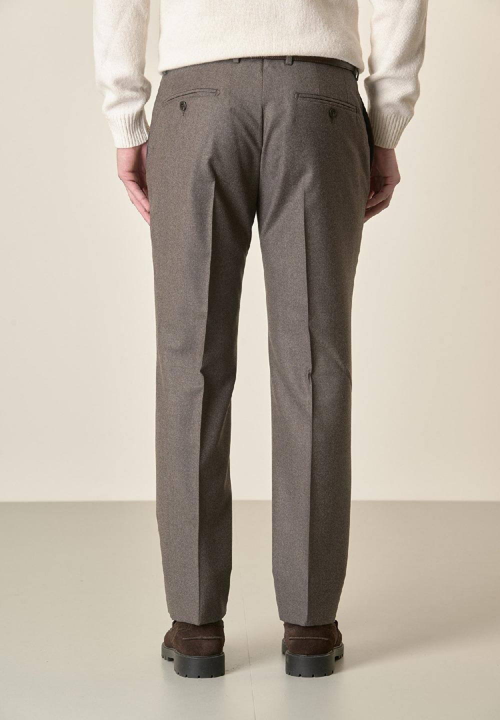 Angelico Pantalone Marrone Flanella Lana Vergine Custom Fit