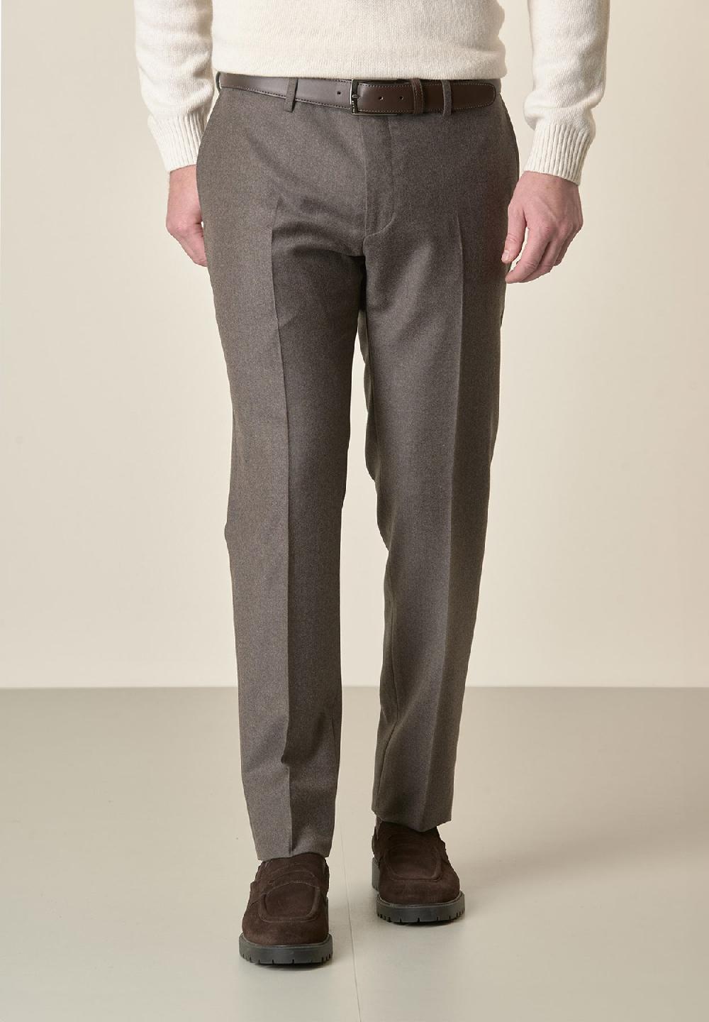 Angelico Pantalone marrone flanella lana vergine custom fit