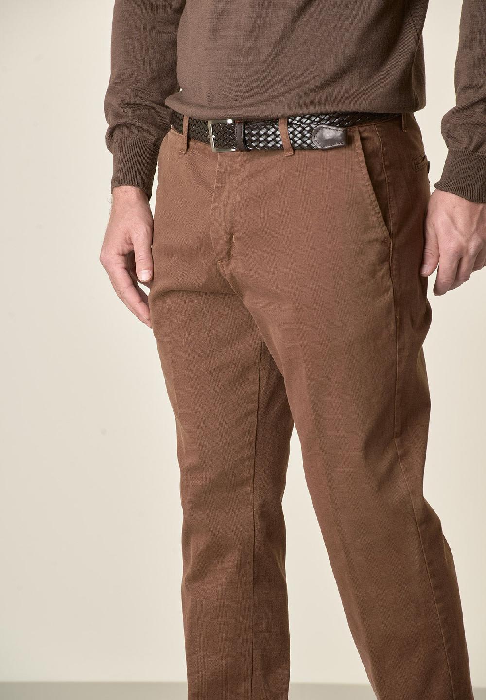 Angelico Pantalone Marrone Galles Cotone Stretch Regular Fit