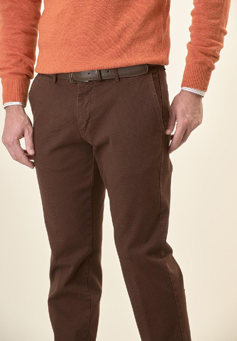Angelico Pantalone Marrone Microstruttura Cotone Stretch Slim Fit