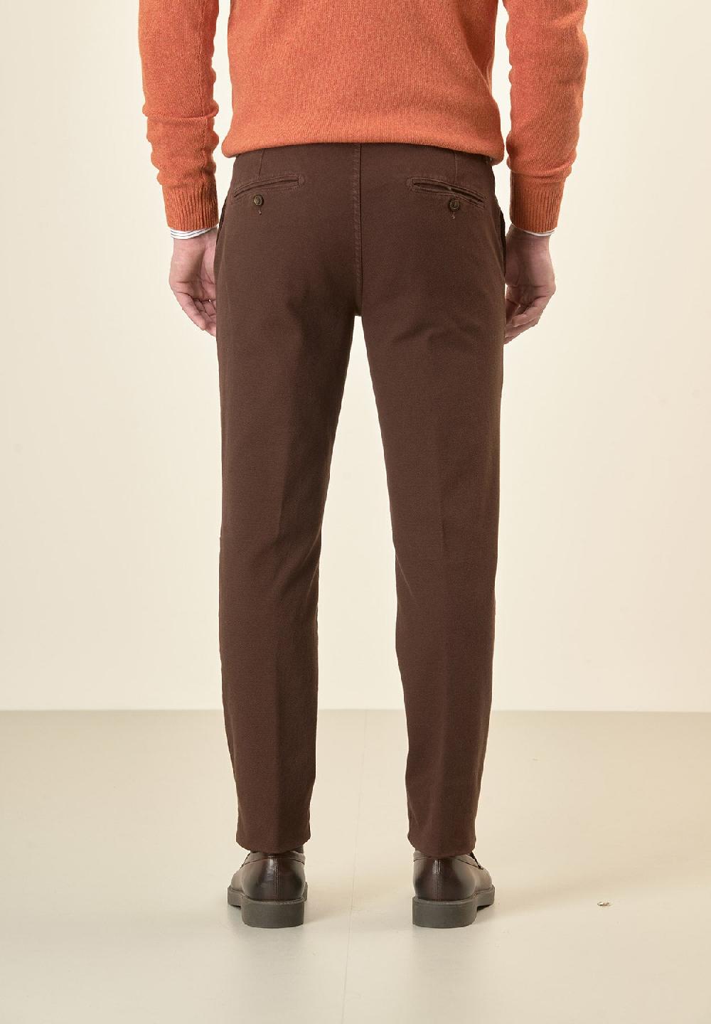 Angelico Pantalone Marrone Microstruttura Cotone Stretch Slim Fit