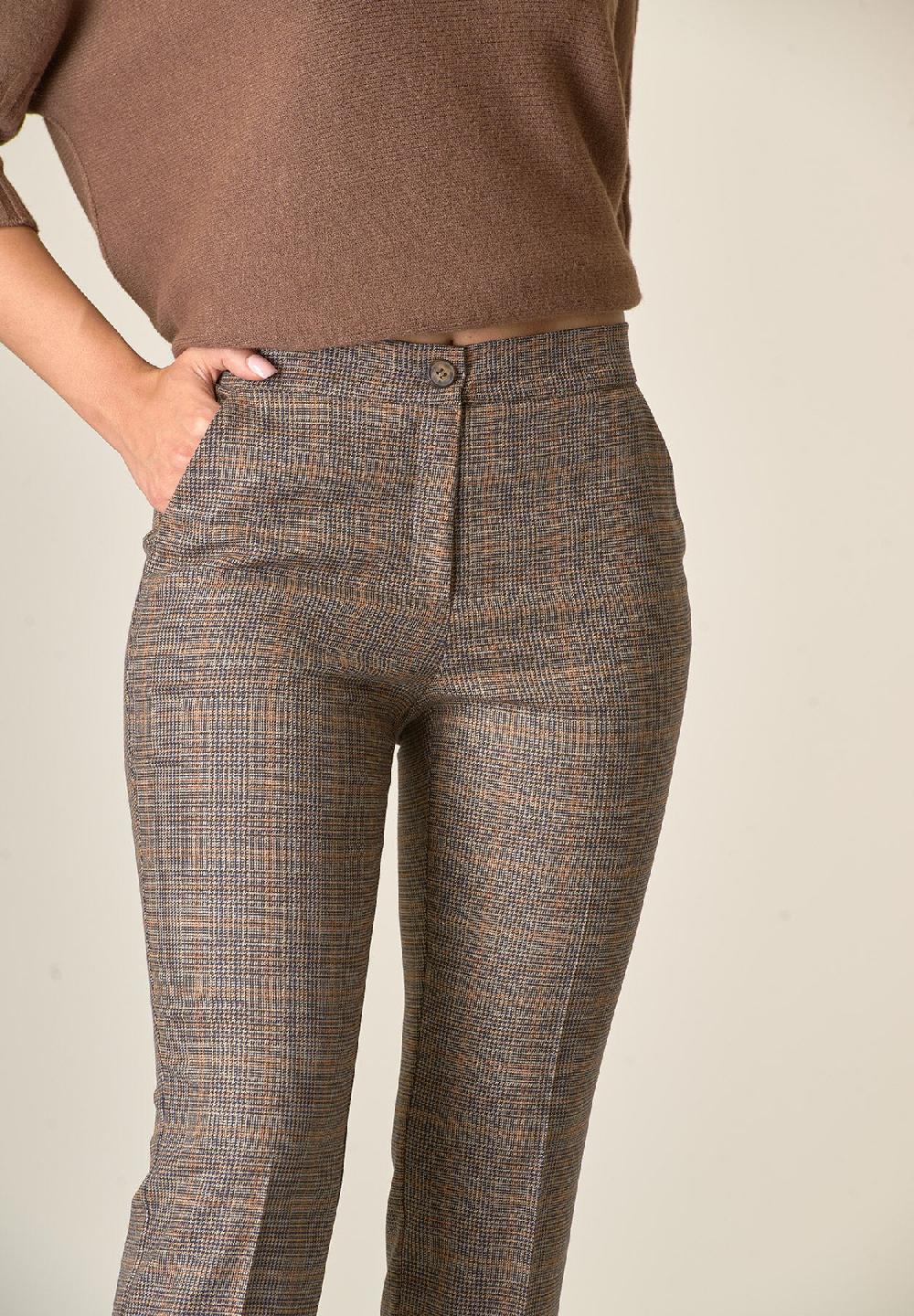 Angelico Pantalone Marrone Principe Di Galles Con Risvolto