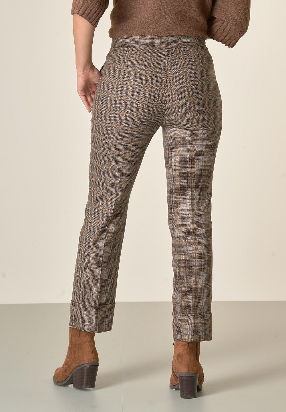 Angelico Pantalone Marrone Principe Di Galles Con Risvolto