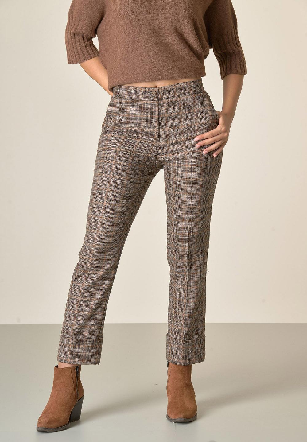 Angelico Pantalone marrone Principe di Galles con risvolto